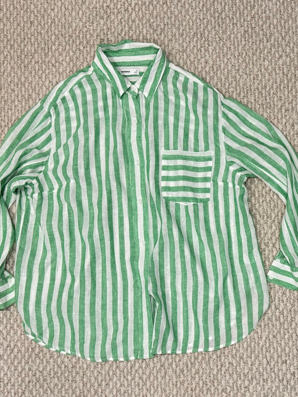 Sonoma Green and White Striped Button-Down Shirt